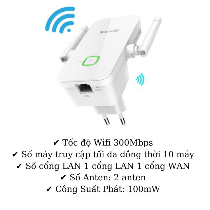 Kích wifi Tenda A301, tốc độ 300Mbps, 2 anten mạnh mẽ, bảo hành chính hãng