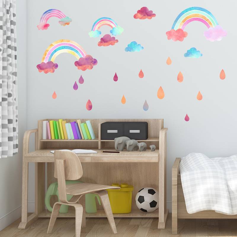 Cầu vồng mây mưa nhỏ giọt tường phòng trẻ em phòng ngủ tường trang trí dán tường có thể tháo rời