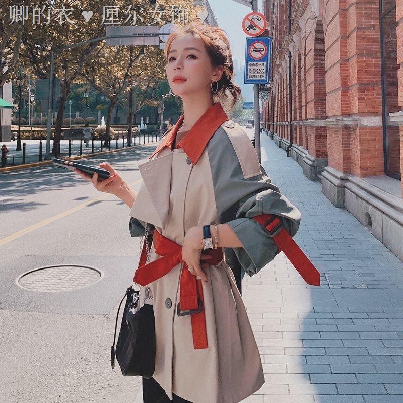 Áo Khoác Chắn Gió Thời Trang Mùa Thu✷✺Áo Khoác Dáng Dài Rộng Cao Cấp Màu Sắc Tương Phản Thời Trang Hàn Quốc 2020 Cho Nữ