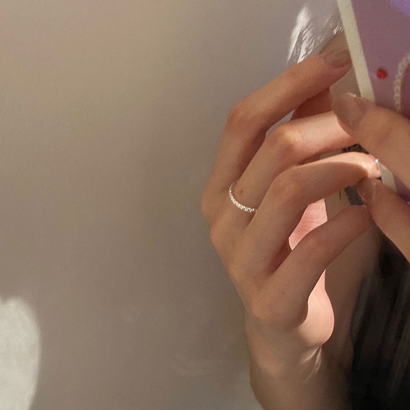 Nhẫn bạc nhẫn nữ cắt giác pasta dày lấp lánh freesize Cá jewelry NB138