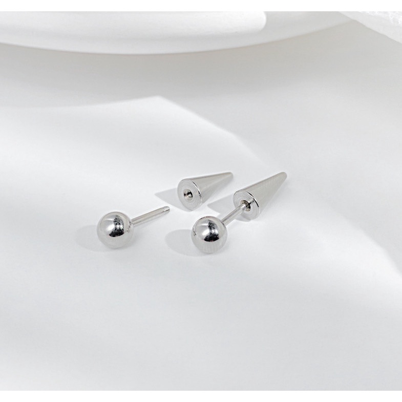 Bông Tai Nam Nữ Unisex Bi Đinh Nhọn Titan Ko Đen TT 4258