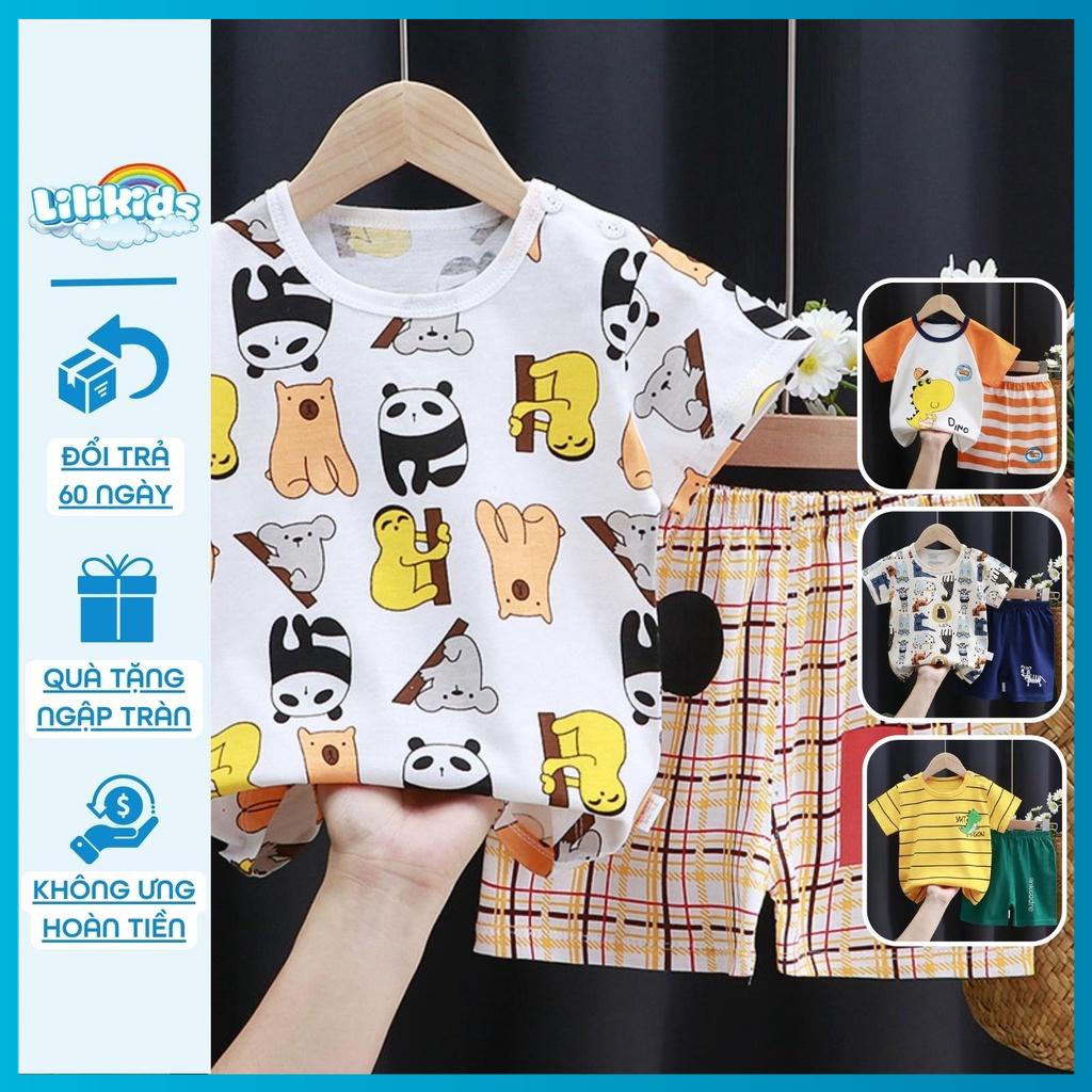 Đồ Bộ Bé Trai cộc tay LiLiKids vải cotton họa tiết động vật dễ thương cho bé từ 1-6 tuổi, đồ bộ mặc nhà cho bé