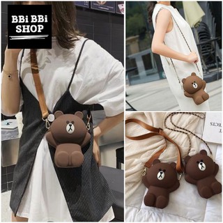 [SALE BÙNG NỔ ] Túi Đeo Chéo GẤU BROWN Silicone ( có 1 dây vải và 1 dây xích )