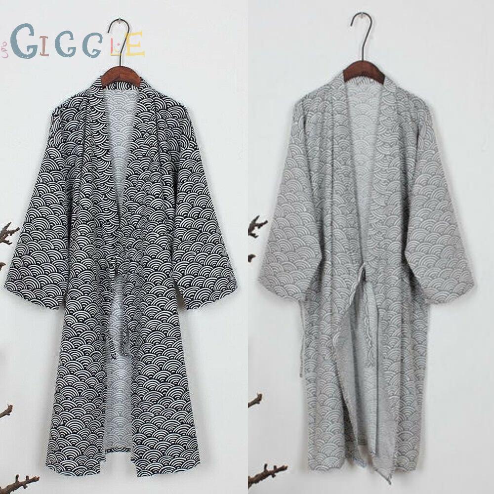 Men Summer Pajamas Pure Cotton Japanese Classic Bathrobe Kimono Yukata Traditional Gown Nightwear Robe