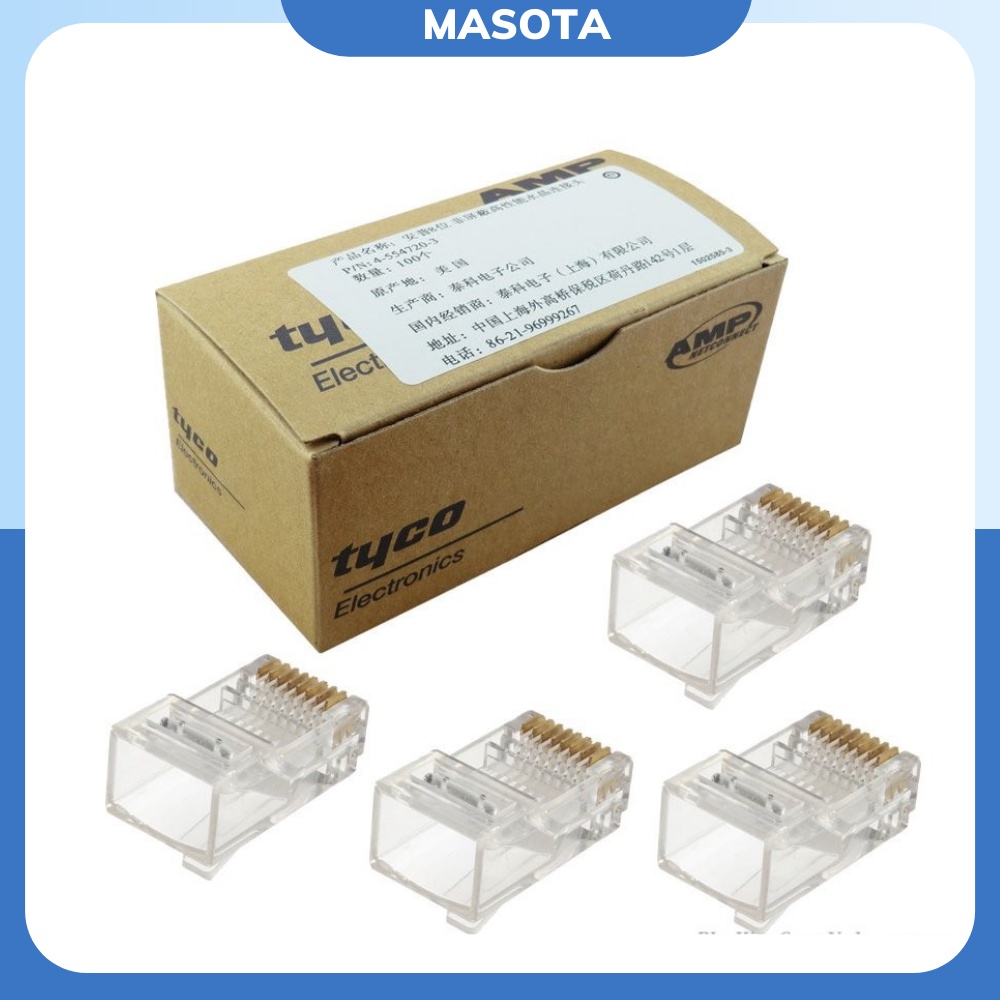 Hộp đầu bấm dây mạng Hạt mạng Cat5 cat5e RJ45 amp commscope hộp 100 hạt