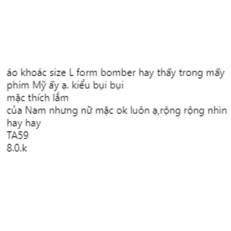 Áo khoác bomber mỹ size L. TA59