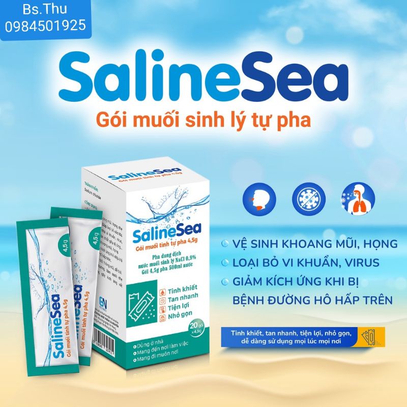 Muối sinh lý tự pha SalineSea hộp 20 gói dùng pha nước súc miệng, rửa mũi rửa vết thương