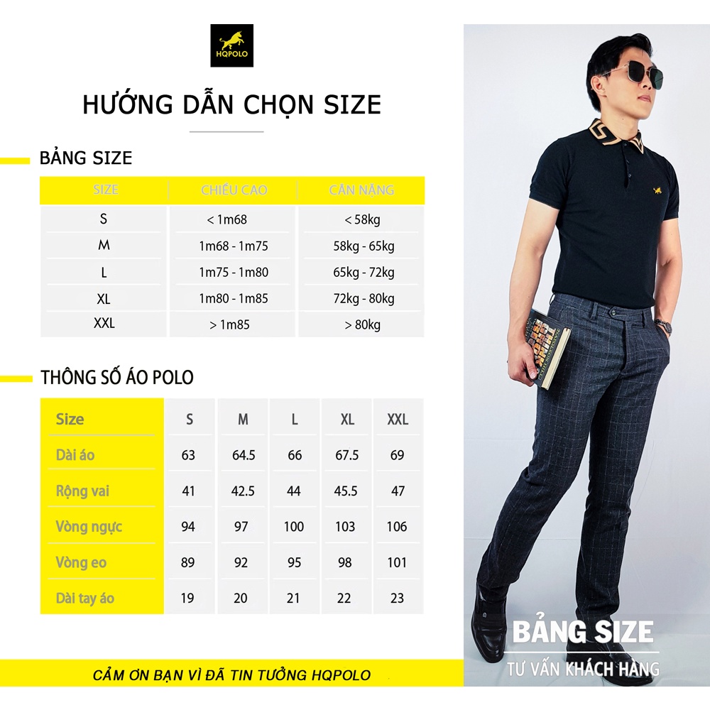 Áo thun Polo nam cổ bẻ phối vàng, vải cá sấu CVC xuất xịn, chuẩn form, sang trọng, trẻ trung và tinh tế - HQPOLO