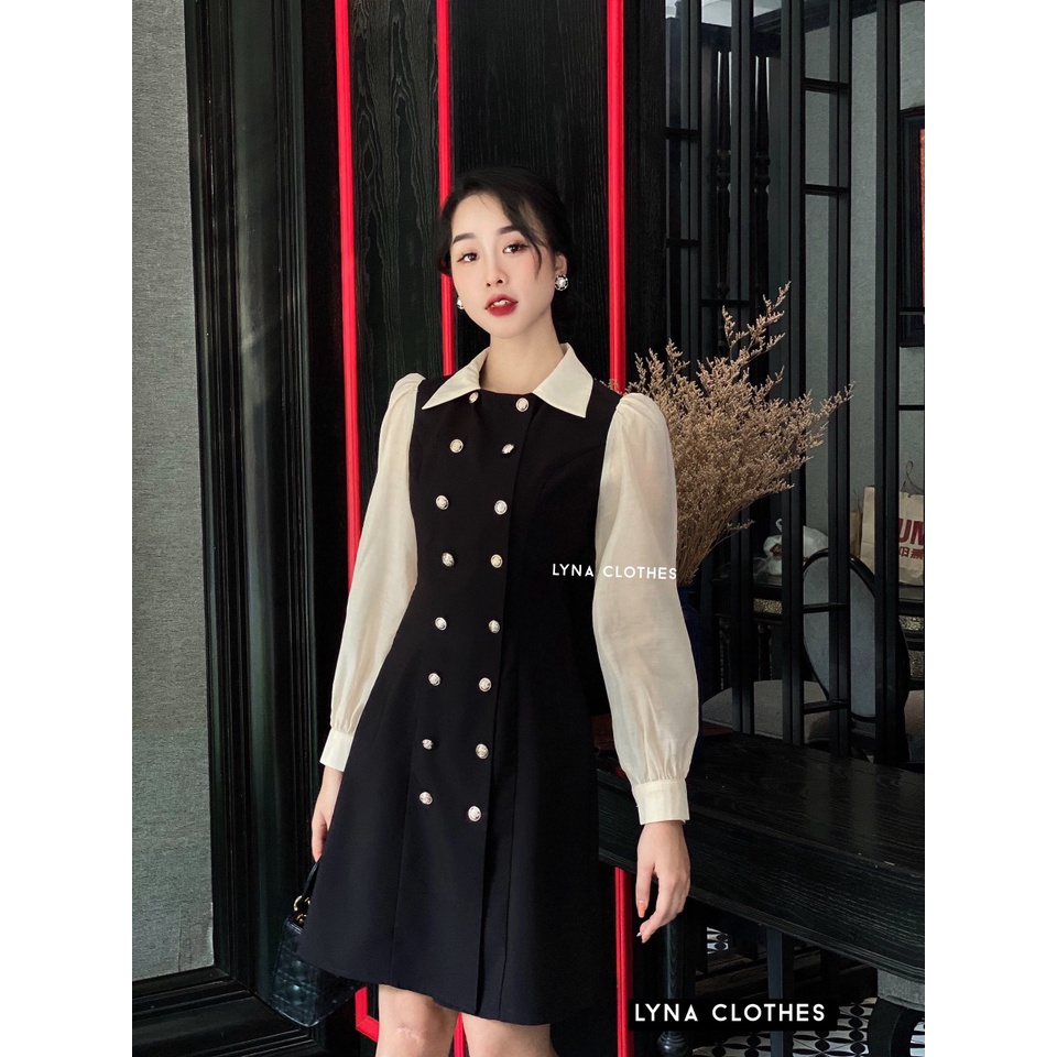 Siêu phẩm váy thiết kế kẻ caro có cổ tay phối vải tơ cao cấp, mặc đi làm công sở, đi chơi, cafe, dạo phố, dự tiệc đều ok | BigBuy360 - bigbuy360.vn