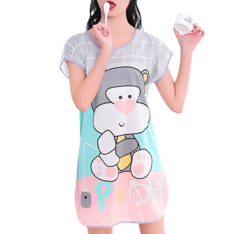 Đầm ngủ ngắn tay in họa tiết hoạt hình dễ thương thoải mái cho nữ | BigBuy360 - bigbuy360.vn