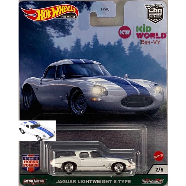 Xe mô hình Hot Wheels Premium Jaguar Lightweight E-Type GRJ60, bánh cao su.