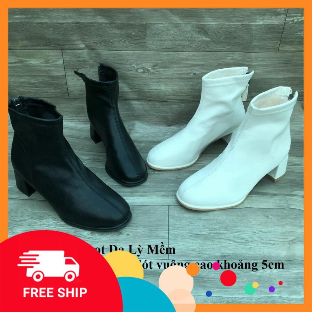 Bốt Nữ Hàn Quốc Giày Boot Nữ Công Sở Gót Vuông 7 phân Khóa Sau Da Sần và Da Lì (Dây dài) % &