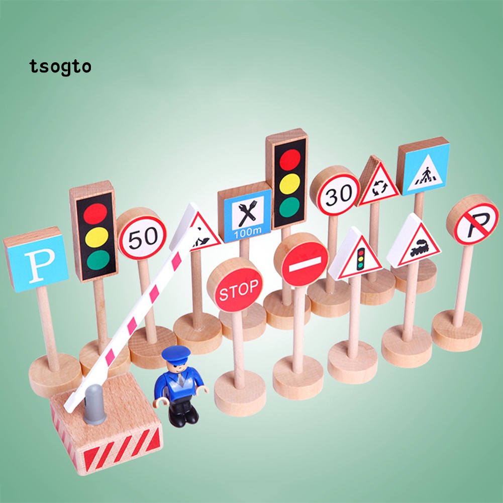 16 Đồ chơi mô hình biển báo giao thông làm từ gỗ thích hợp cho bé
