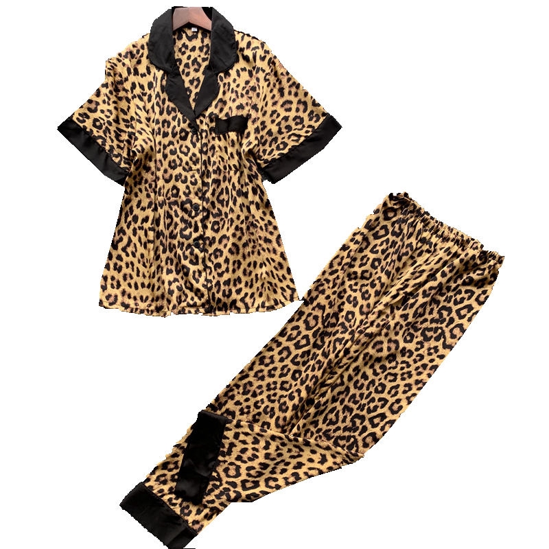 Bộ Đồ Ngủ Pijama Dài Tay In Họa Tiết Da Báo Hợp Thời Trang Cho Nữ