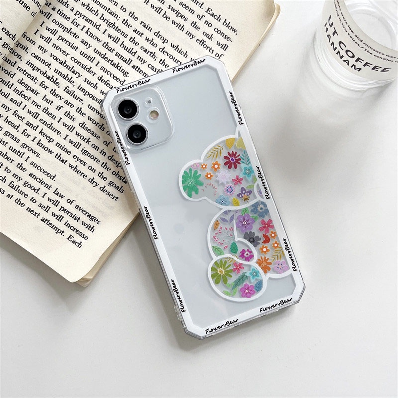 Ốp Điện Thoại TPU Mềm Trong Suốt Họa Tiết Gấu Và Hoa Chống Sốc Cho iPhone 13 Pro Max 13 12 11 Pro Max SE X XS Max XR 8 7 Plus