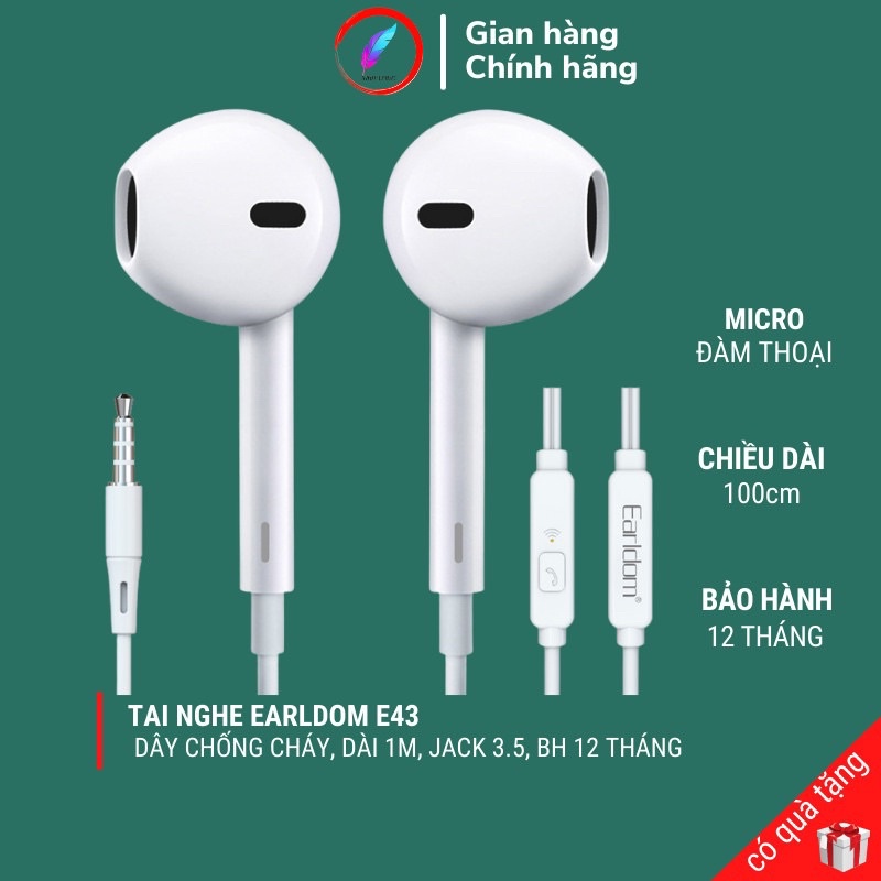Tai Nghe Nhét Tai Có Dây Earldom E43 Chính Hãng Chống Ồn Tích Hợp Micro Kết Nối Jack 3.5