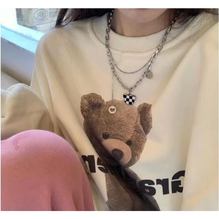 Dây chuyền Gấu Caro cute phô mai que Ula Shop phong cách Hàn Quốc Cá tính dễ thương