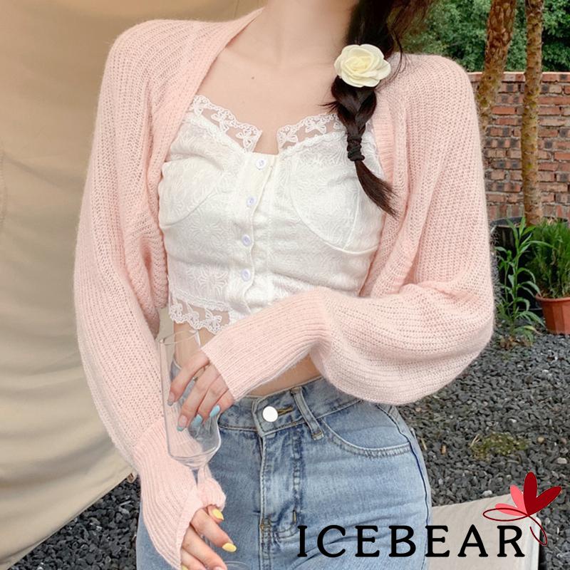 Áo Khoác Cardigan Dệt Kim Tay Dài Chống Nắng Màu Trơn Hở Phía Trước Cho Nữ