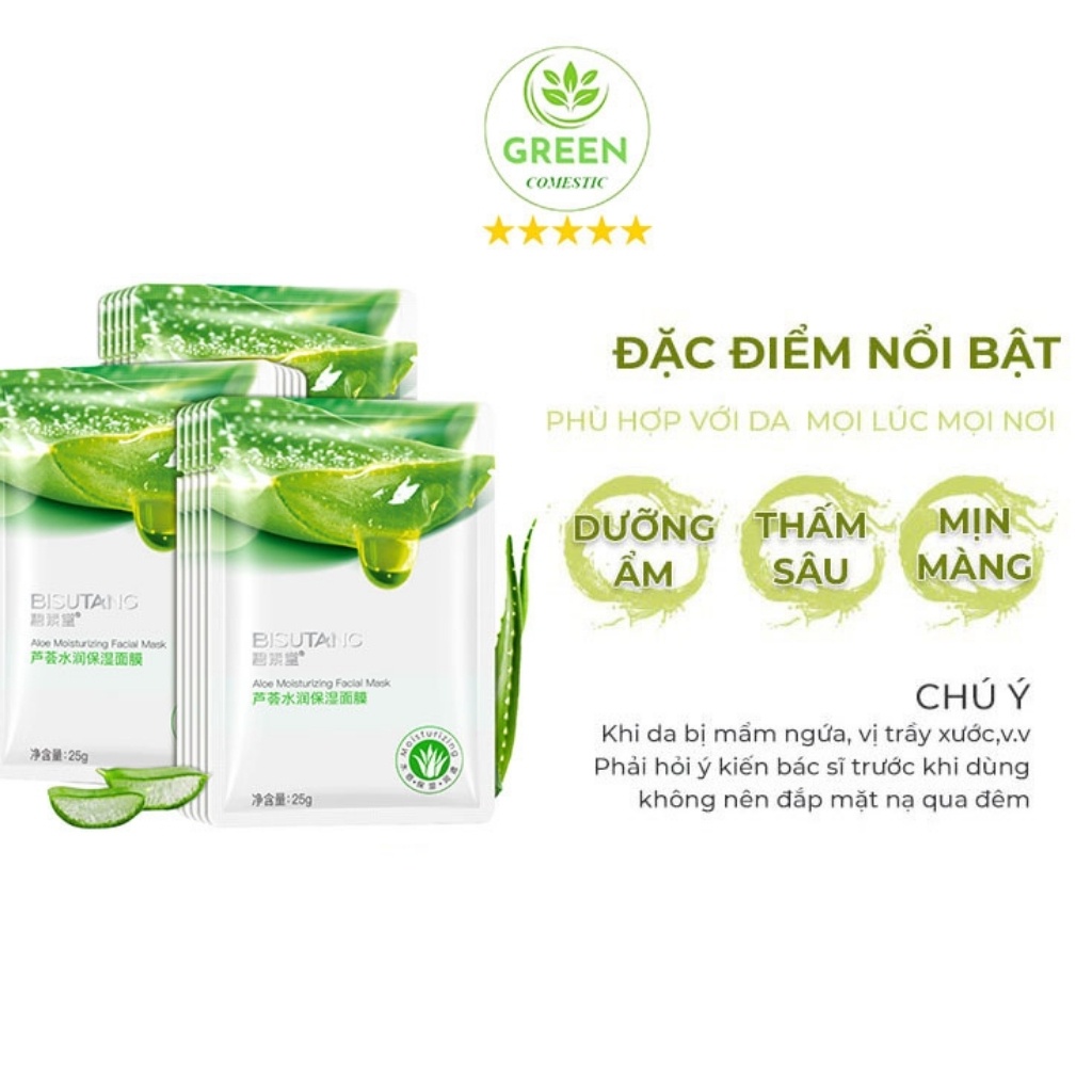 Mặt Nạ Dưỡng Da Lô Hội Bisutang – Mặt Nạ Dưỡng Da Trắng Sáng Se Khít Lỗ Chân Lông Nội Địa Trung  - Green Comestic