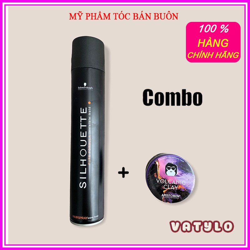 Gôm xịt tóc tạo kiểu nam silhouette 420ML + SÁP VUỐT TÓC NAM VOLCANIC CLAY CB12