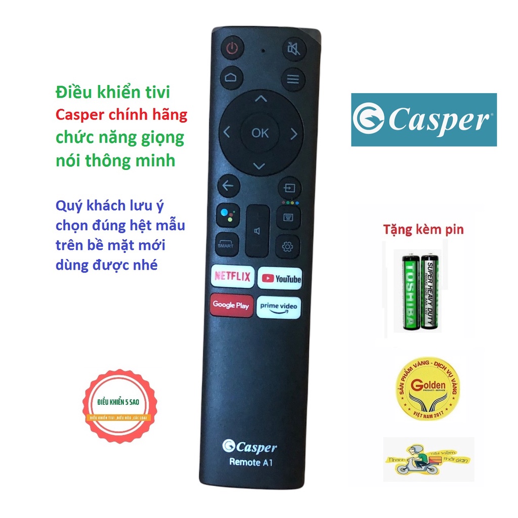 Điều khiển tivi Casper Remote A1 chức năng giọng nói thông minh hàng chính hãng cam kết - tặng kèm pin chính hãng