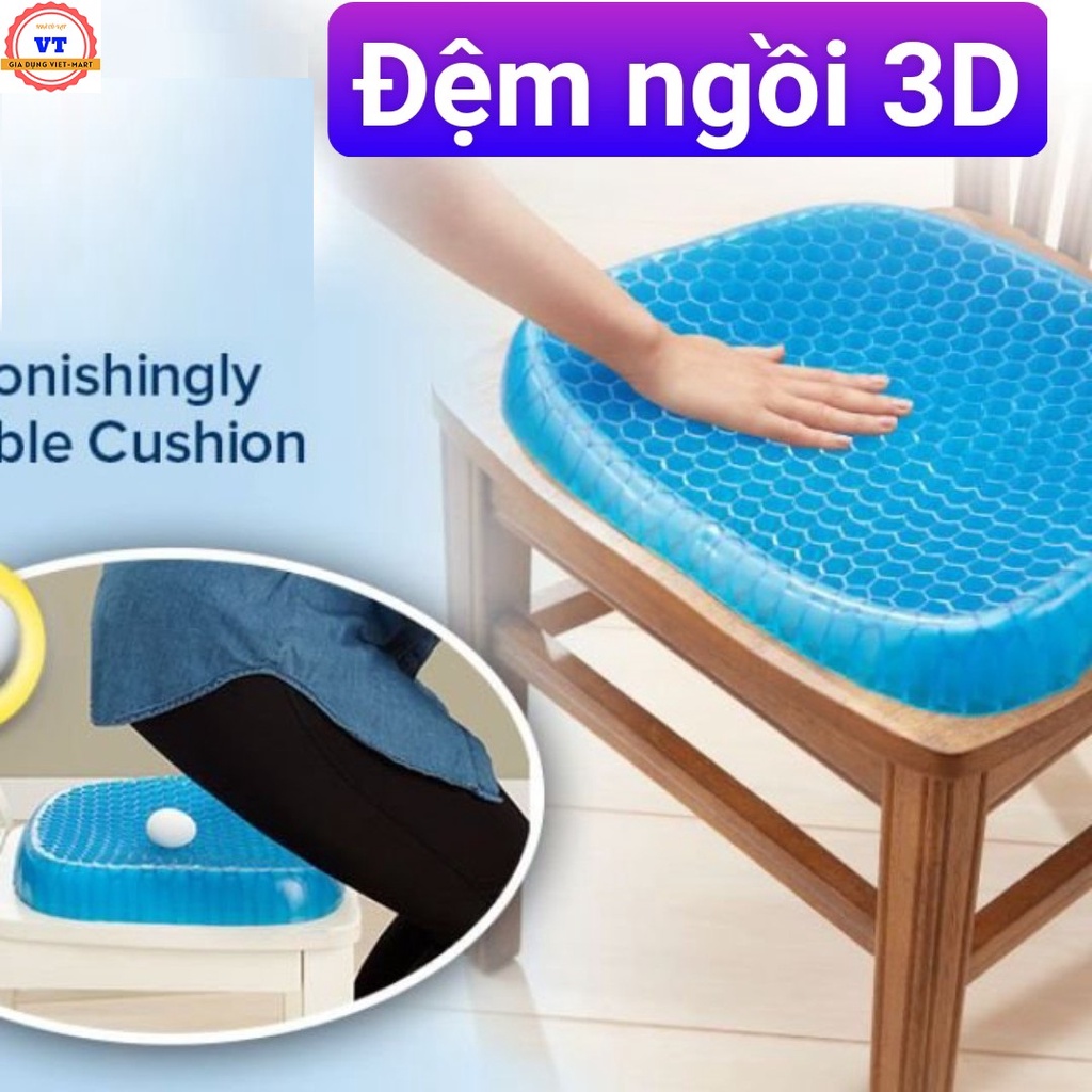 Đệm ngồi 3d thoáng khí ( HÀNG CAO CẤP) 2 lớp gel tổ ong silicon cho người ngồi lâu lót mông chống mỏi