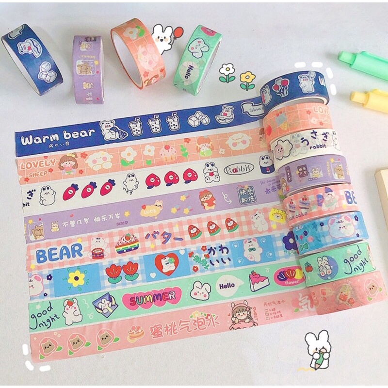 Washi Sticker pilu sét 5 cuộn Băng Dán ánh nhũ dùng để trang trí sổ tay, nhật ký đáng yêu đa năng tiện dụng