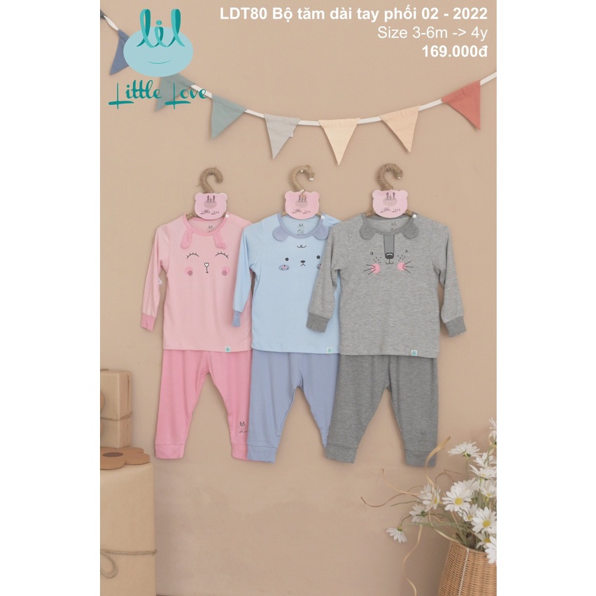 [CHÍNH HÃNG] Bộ tăm dài tay quần dài viền cổ phối 02 họa tiết động vật đáng yêu trẻ em Little Love