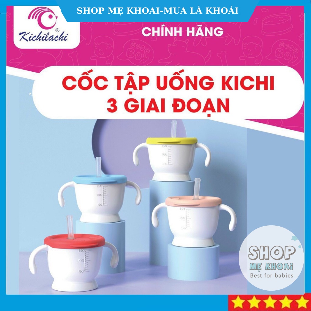 Cốc Tập Uống Nước 3 Giai Đoạn Kichi Cho Bé Dung Tích 150Ml Có Tay Cầm Cho Bé Chất Liệu An Toàn