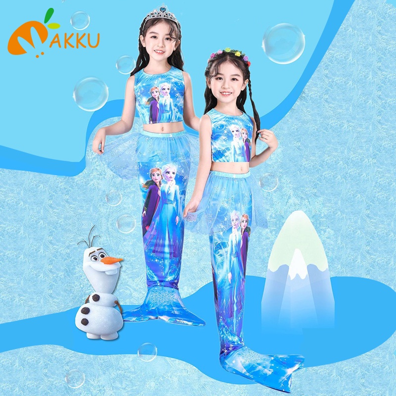 Bộ Đồ Bơi Bốn Mảnh Hình Nàng Tiên Cá Màu Xanh Đỏ Cho Bé Gái AKKU