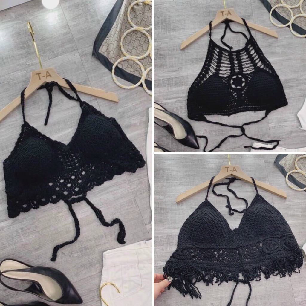 Áo bra đi biển bikini len móc