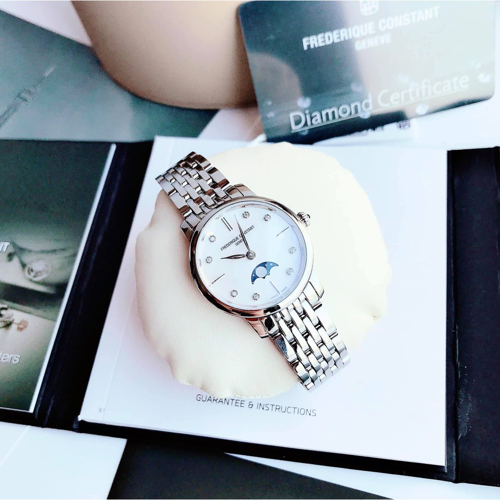 Đồng hồ nữ chính hãng Frederique Constant Moonphase - máy quartz pin Thụy Sĩ - Kính Sapphire