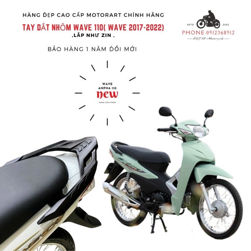 Tay Dắt Nhôm Đúc Wave 110 – Cản Sau Wave Anpha 2017-2022