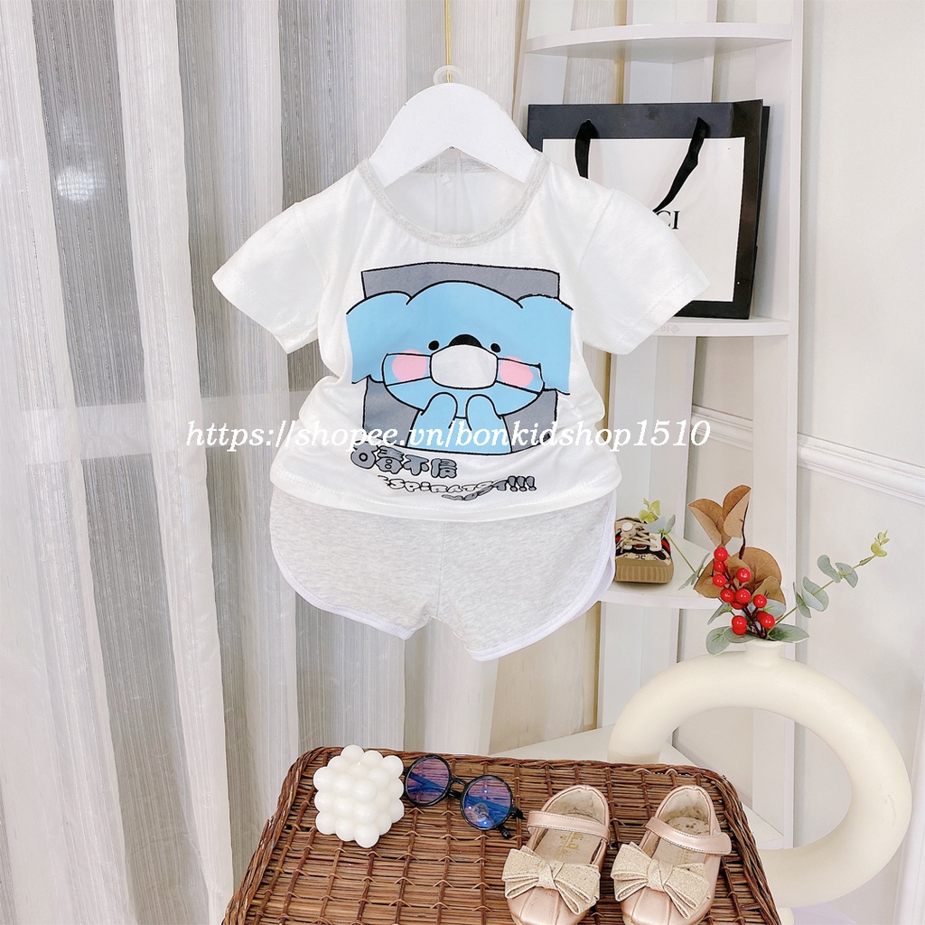 Bộ cộc tay nhiều màu hình ngộ nghĩnh  vải cotton mềm mịn cho bé trai bé gái 5-15kg - BO64