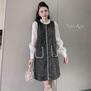 váy suông nữ dài tay phối 2 túi chất xước 2 màu cá tính