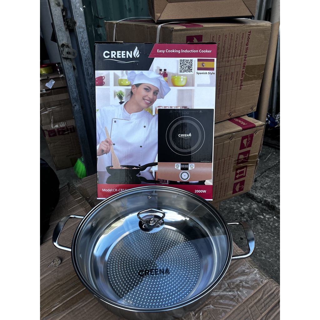 Chảo Lẩu-Bát Lẩu inox Cao Cấp Creen đáy sần 30cm dành cho mọi loại bếp