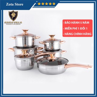 Bộ nồi inox kaisa villa 6 món 12 chi tiết - bộ nồi đức 6 món dùng cho mọi loại bếp