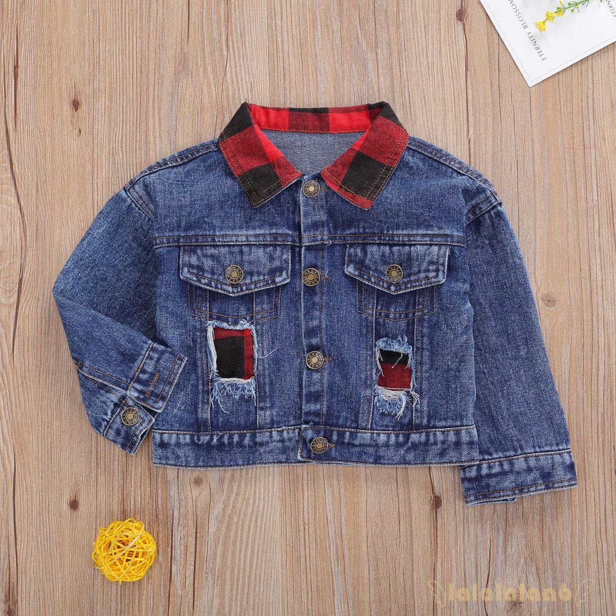 Áo Khoác Denim Tay Dài Phối Rách Cá Tính Cho Bé