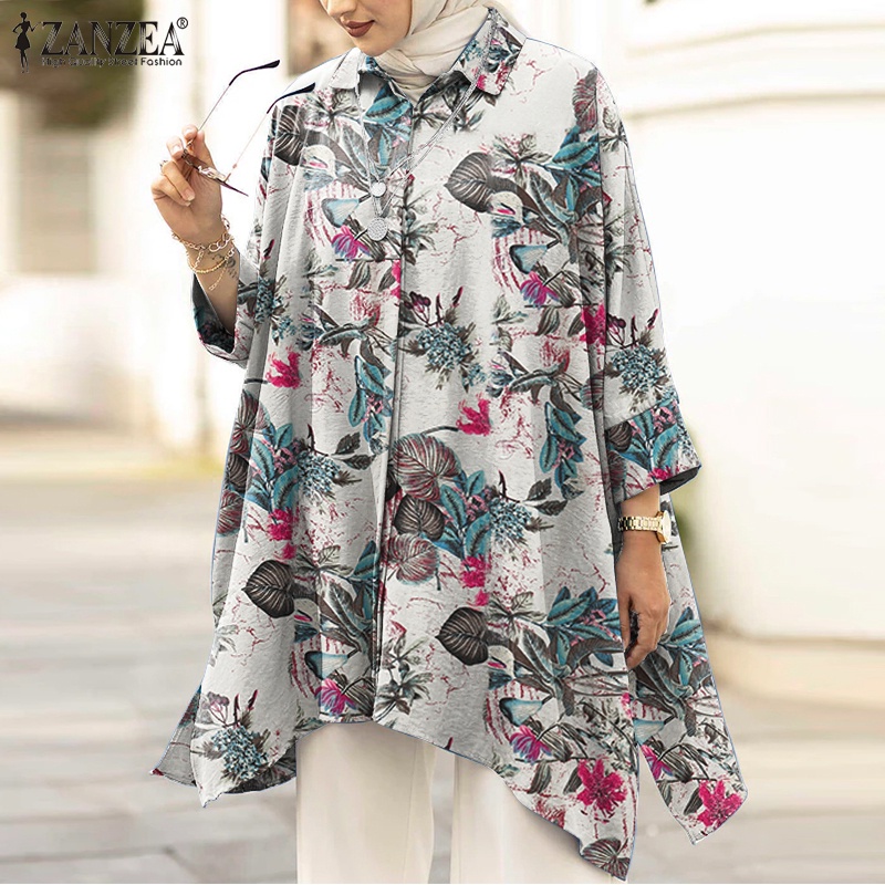 Zanzea Áo Kiểu Hồi Giáo Tay Dài In Hoa Cho Nữ