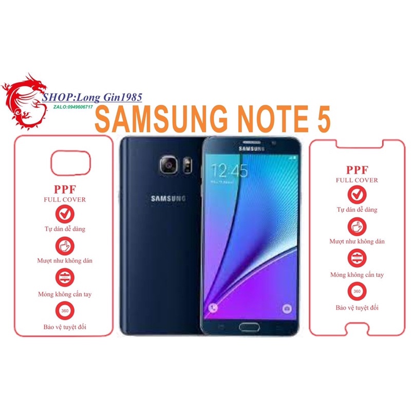 Samsung Note 5 miếng dán trong Ppf mặt sau và mặt trước chống va đập chống trầy xước
