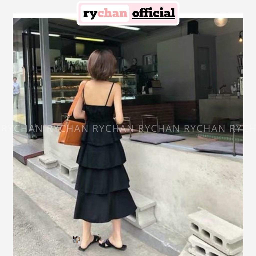 Đầm Maxi Đi Biển 2 Dây Xếp Tầng Đắp Chéo Ngực Màu Trắng Màu Đen - DX695