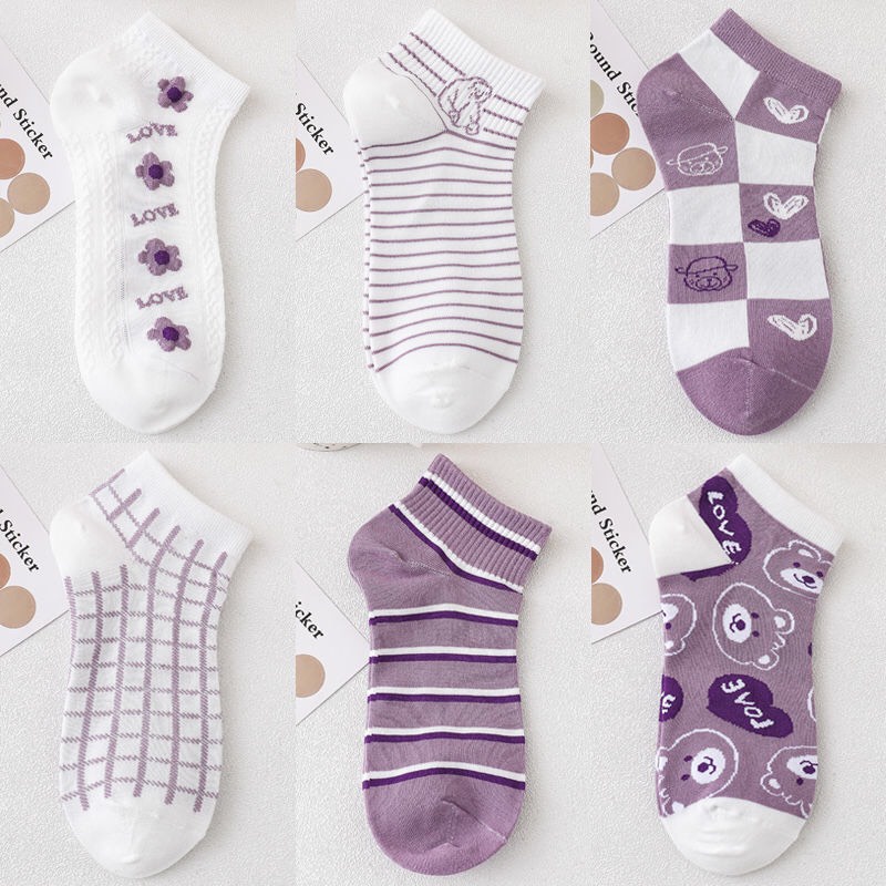 Tất nữ cổ ngắn màu tím xinh xắn dễ thương co dãn thấm hút mồ hôi