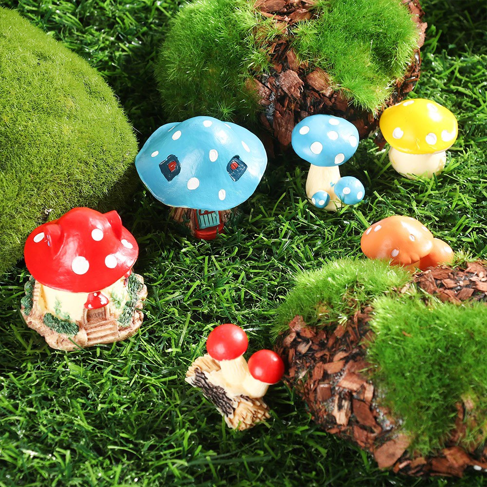 JANE Gift Miniature Mushroom House Mini Accessories Micro Landscape Mushroom Figurines Bonsai Ornament Resin Craft Fairy Garden DIY Decor Gnome Terrarium