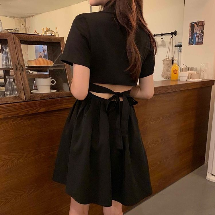 COZOK Đầm Chữ A Hở Lưng Màu Đen Dành Cho Nữ