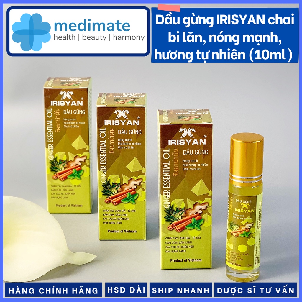 Dầu Gừng IRIS YAN chai bi lăn nóng mạnh, mùi thơm tự nhiên (chai 10ml)