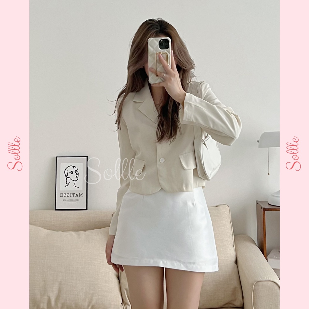 𝗦𝗔𝗟𝗘 Áo vest nữ khoác lửng croptop blazer dài tay trơn nhiều màu có đệm vai Hàn Quốc Sollle