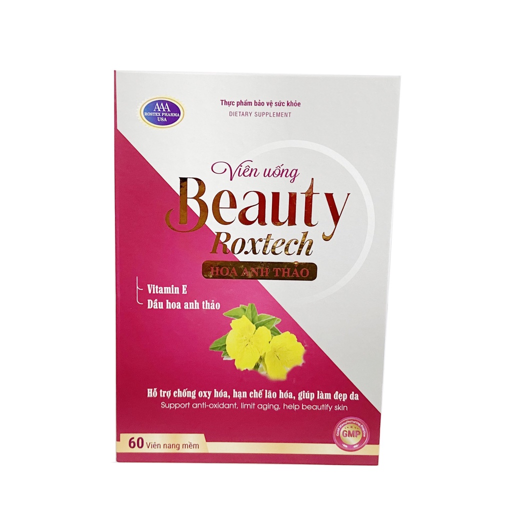 Viên uống dầu hoa anh thảo 1000mg, vitamin E giúp đẹp da, chống lão hóa - 60 viên [Beauty Roxtech Hoa Anh Thảo Đỏ]