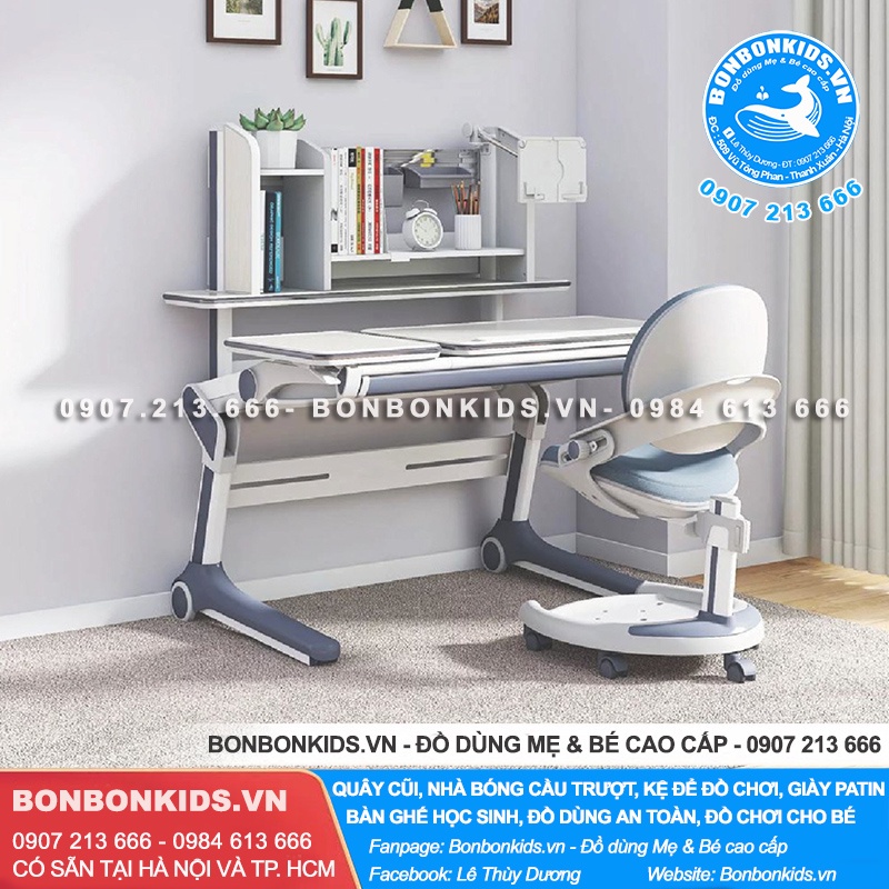Bộ Bàn Ghế Học Sinh Thông Minh Chống Gù Chống Cận  màu ghi xám