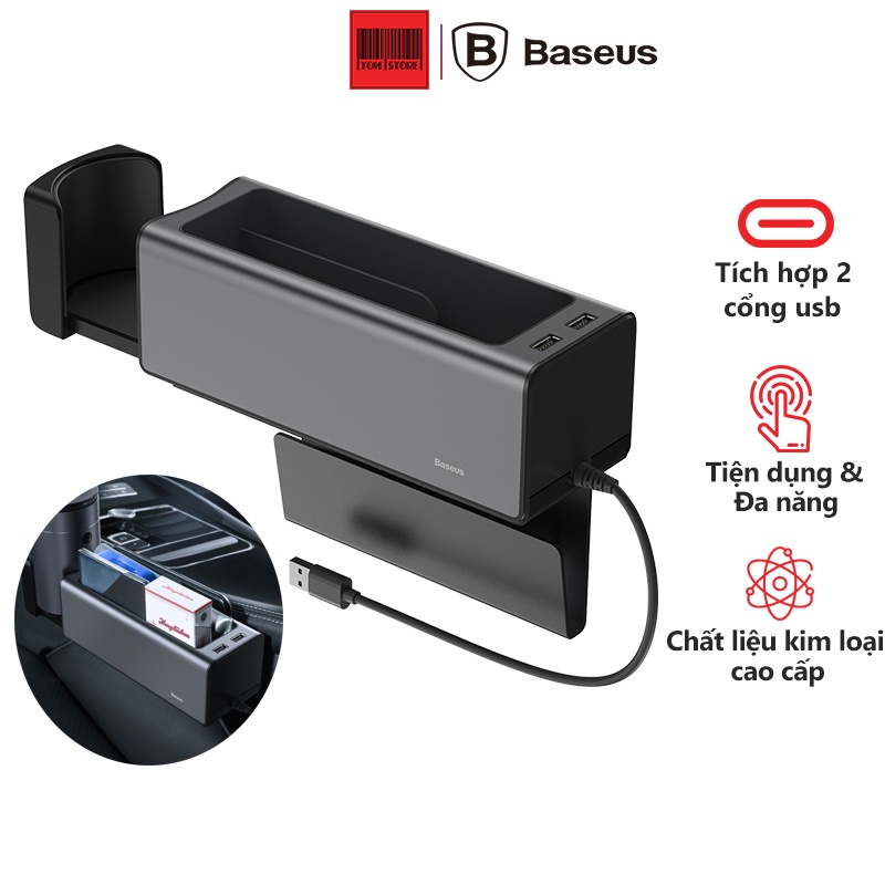 Ngăn chứa đồ tiện dụng tích hợp Dock sạc USB dùng trên xe hơi Baseus Deluxe Metal Armrest Console Organizer -Bh 12 tháng