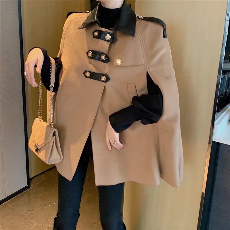 [Sẵn be] Áo khoác dạ cape choàng cổ đóng khuy phong cách sang trọng | BigBuy360 - bigbuy360.vn